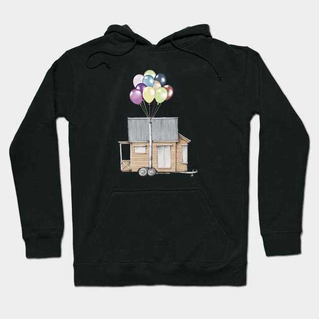 Up! Tiny House On Wheels With Balloons In Chimney, Like Up Movie Hoodie by iosta